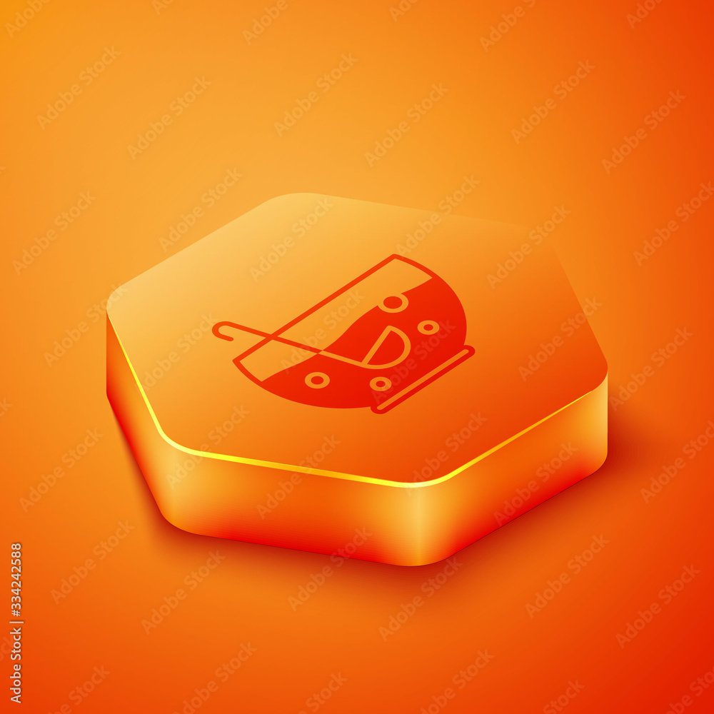 Isometric Mixed punch with fresh fruits in bowl icon isolated on orange background. Orange hexagon b