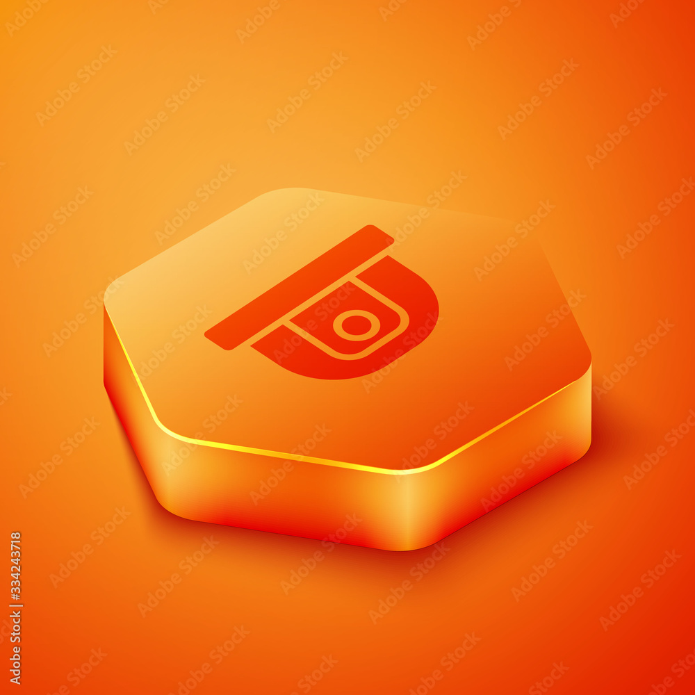 Isometric Motion sensor icon isolated on orange background. Orange hexagon button. Vector Illustrati