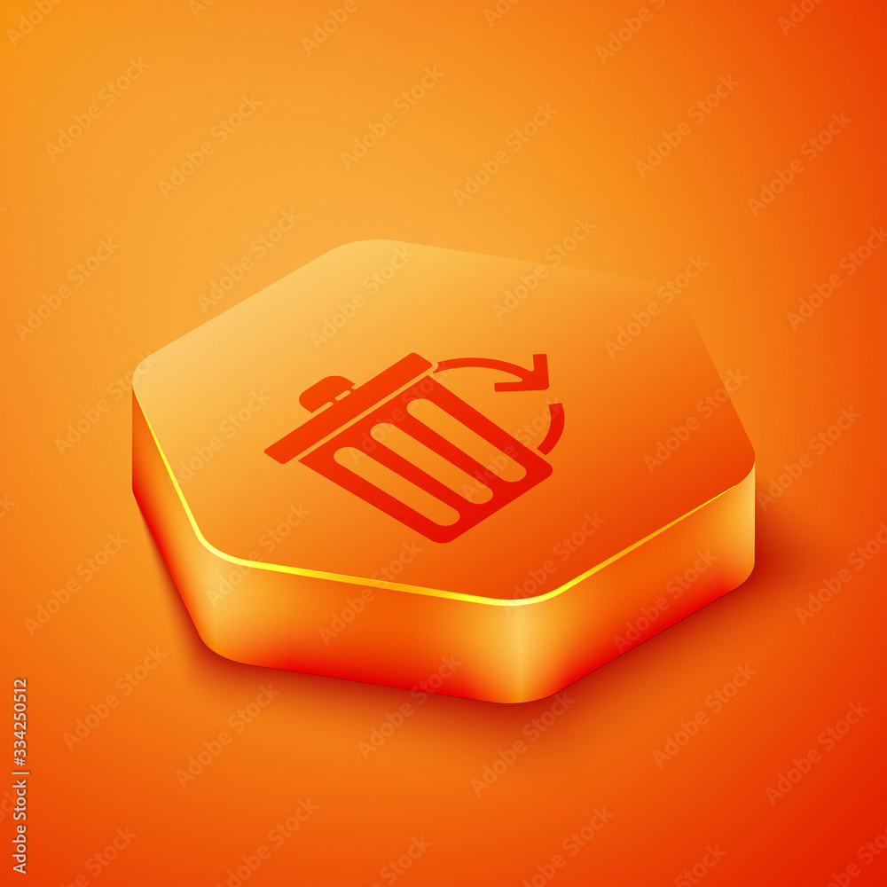 Isometric Recycle bin with recycle symbol icon isolated on orange background. Trash can icon. Garbag