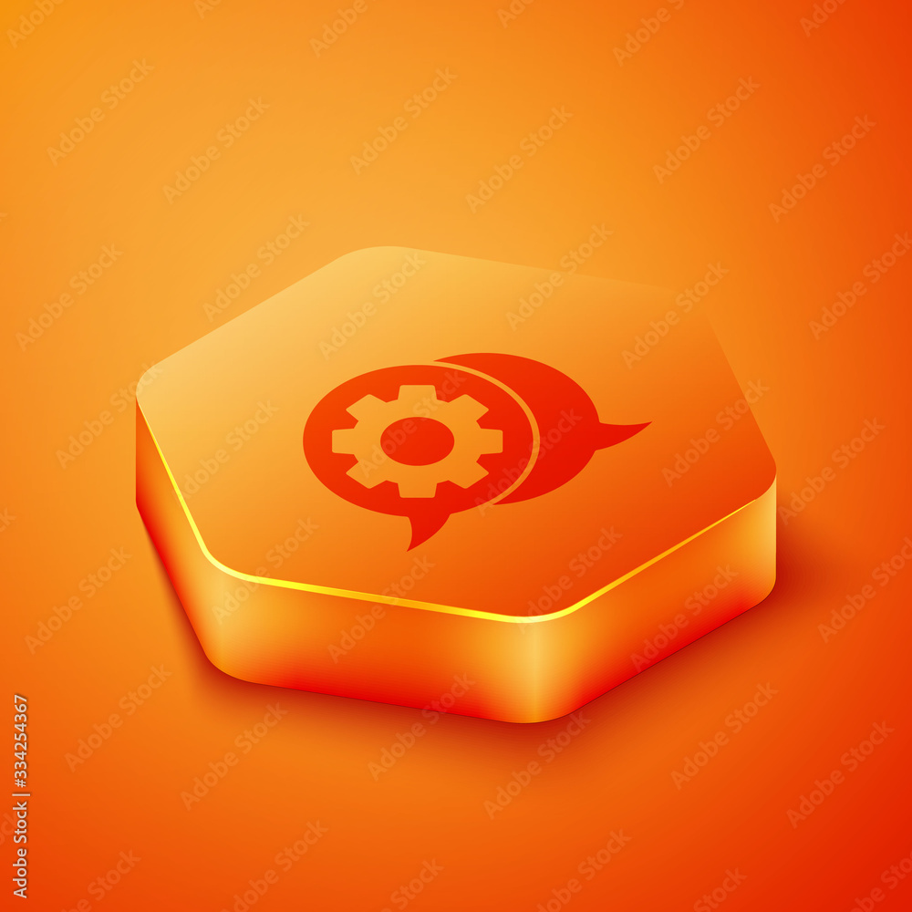 Isometric Speech bubble chat icon isolated on orange background. Message icon. Communication or comm