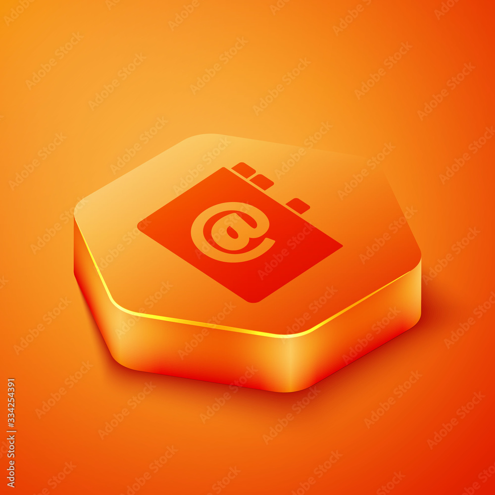 Isometric Address book icon isolated on orange background. Notebook, address, contact, directory, ph