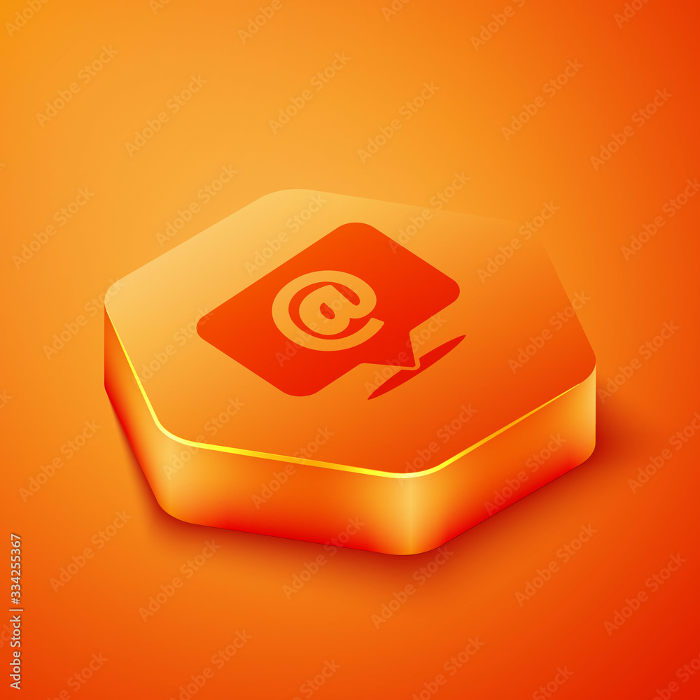 Isometric Mail and e-mail icon isolated on orange background. Envelope symbol e-mail. Email message 