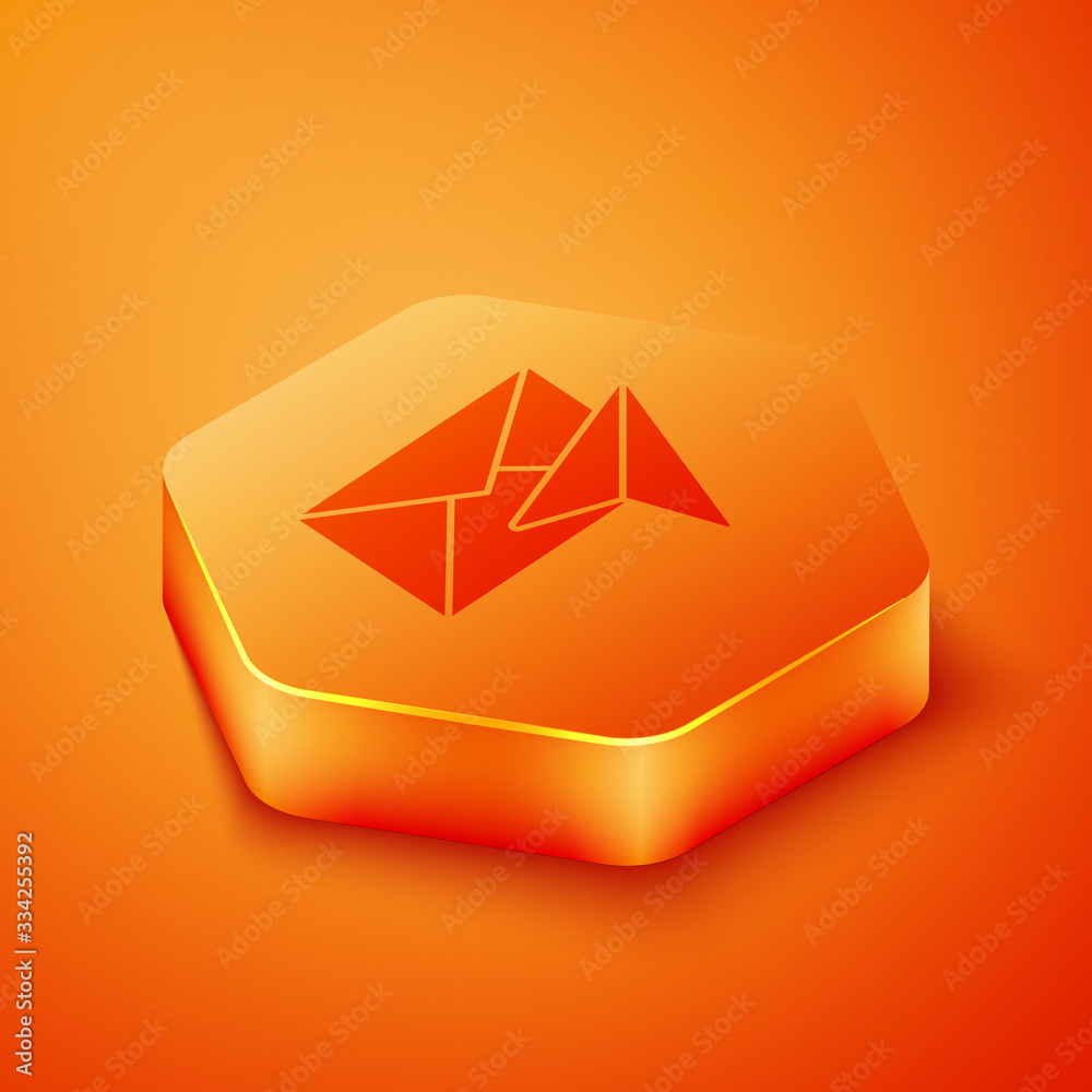 Isometric Envelope icon isolated on orange background. Email message letter symbol. Orange hexagon b