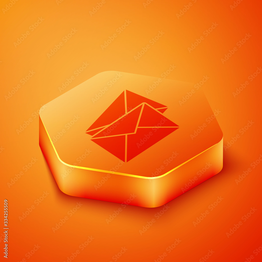 Isometric Envelope icon isolated on orange background. Email message letter symbol. Orange hexagon b