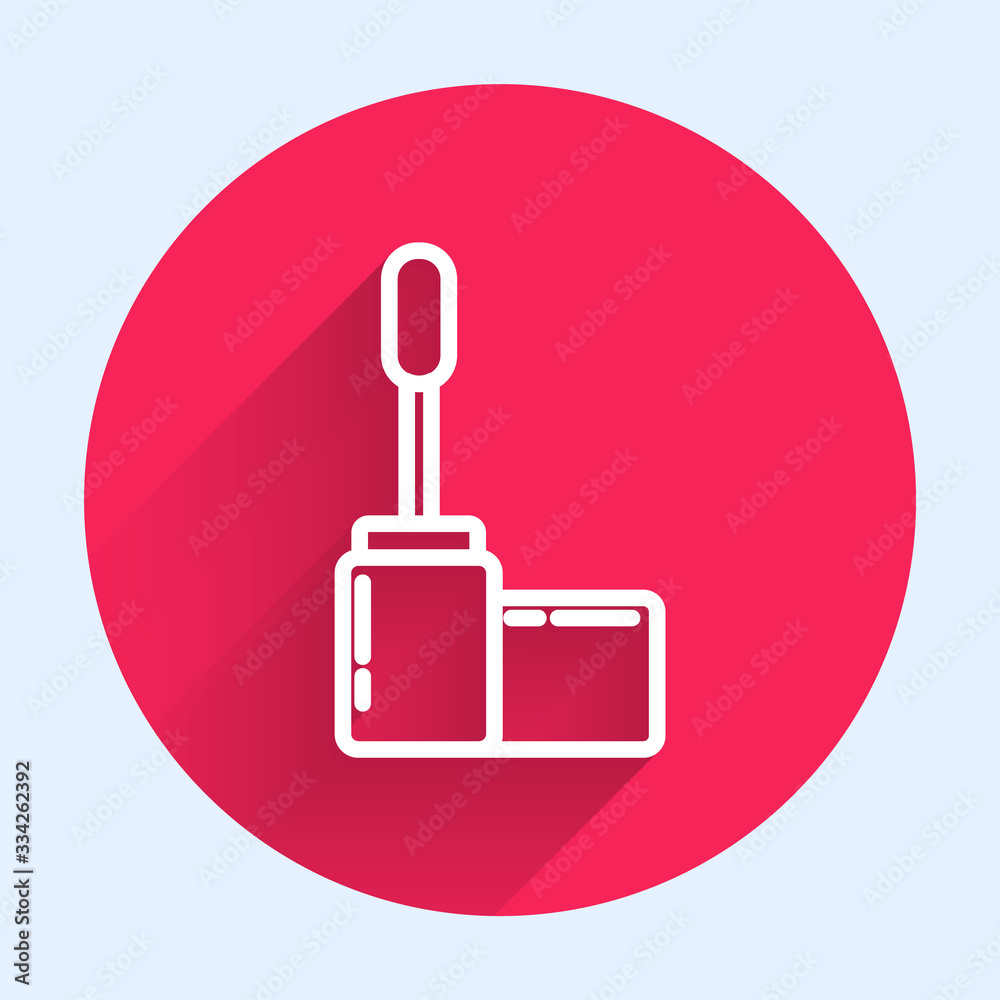 White line Mascara brush icon isolated with long shadow. Red circle button. Vector Illustration