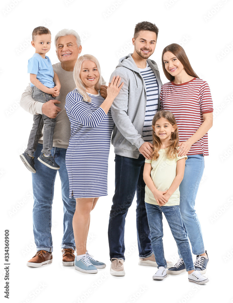 Portrait of big family on white background