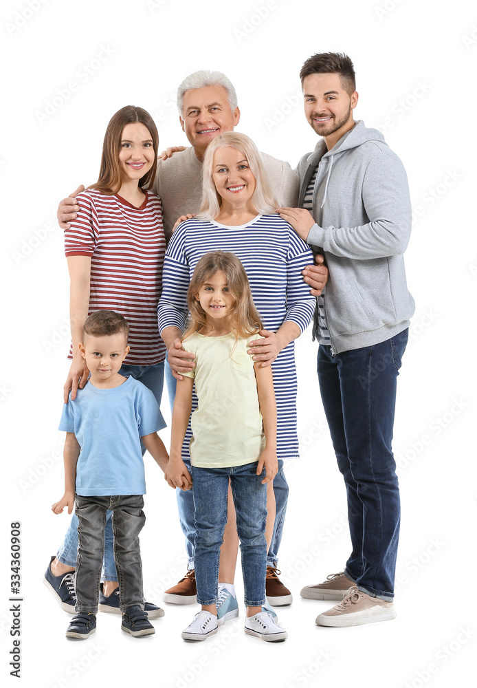 Portrait of big family on white background