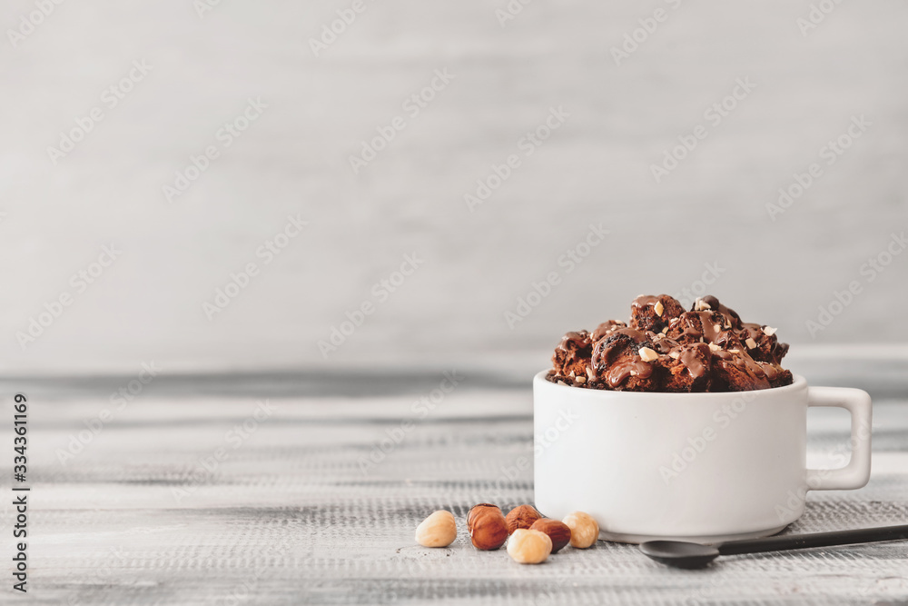 Chocolate mug cake on table