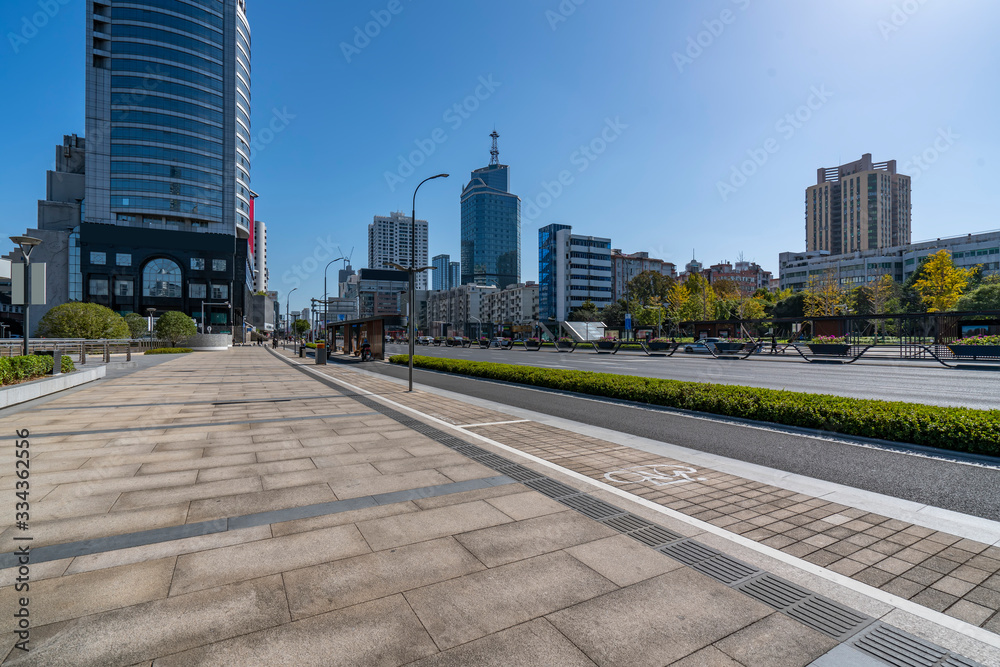 Ningbo City building office building and street..