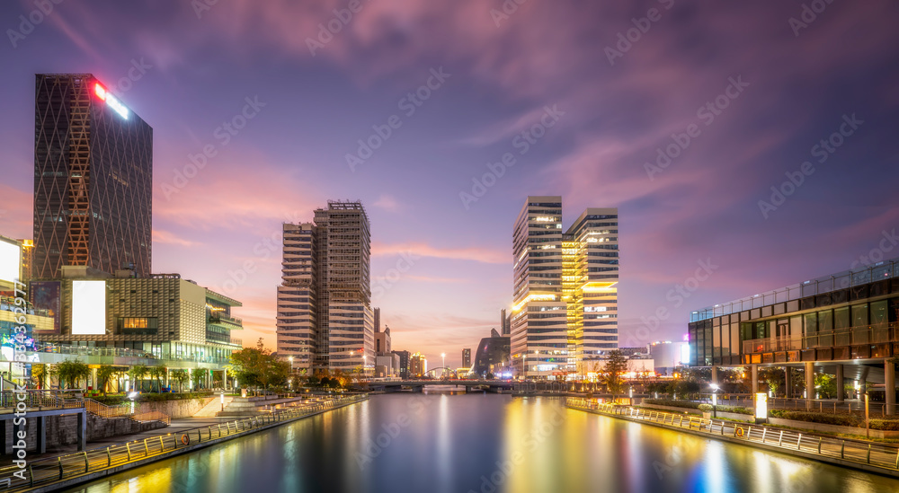 Skyline of urban architectural landscape in Ningbo business district..