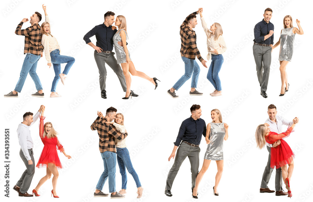 Set of dancing couple on white background