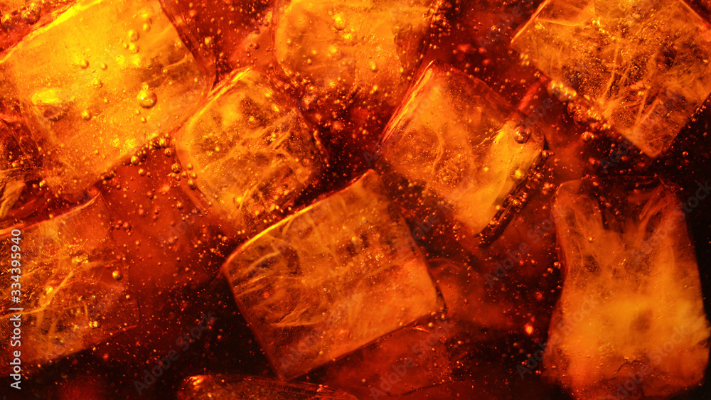 Detail of cola drink with ice cubes