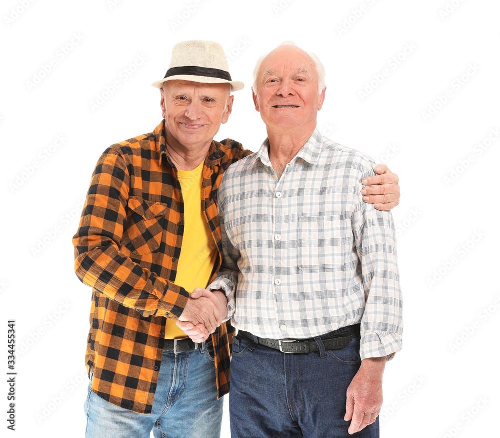 Portrait of elderly men on white background