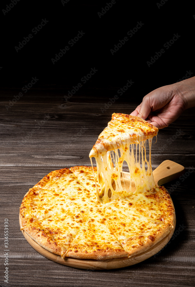 Stretched cheese pizza 