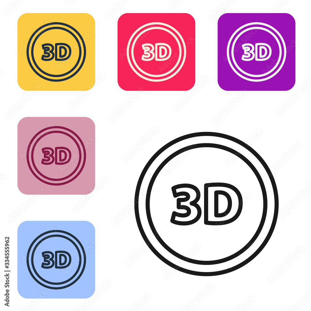 在白色背景上隔离的黑线3D单词图标。将图标设置为彩色方形按钮。矢量照明