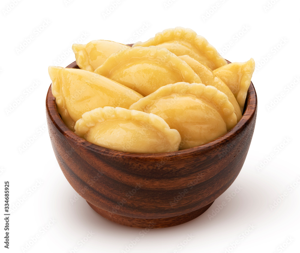 Dumplings, russian vareniki, pelmeni isolated on white background