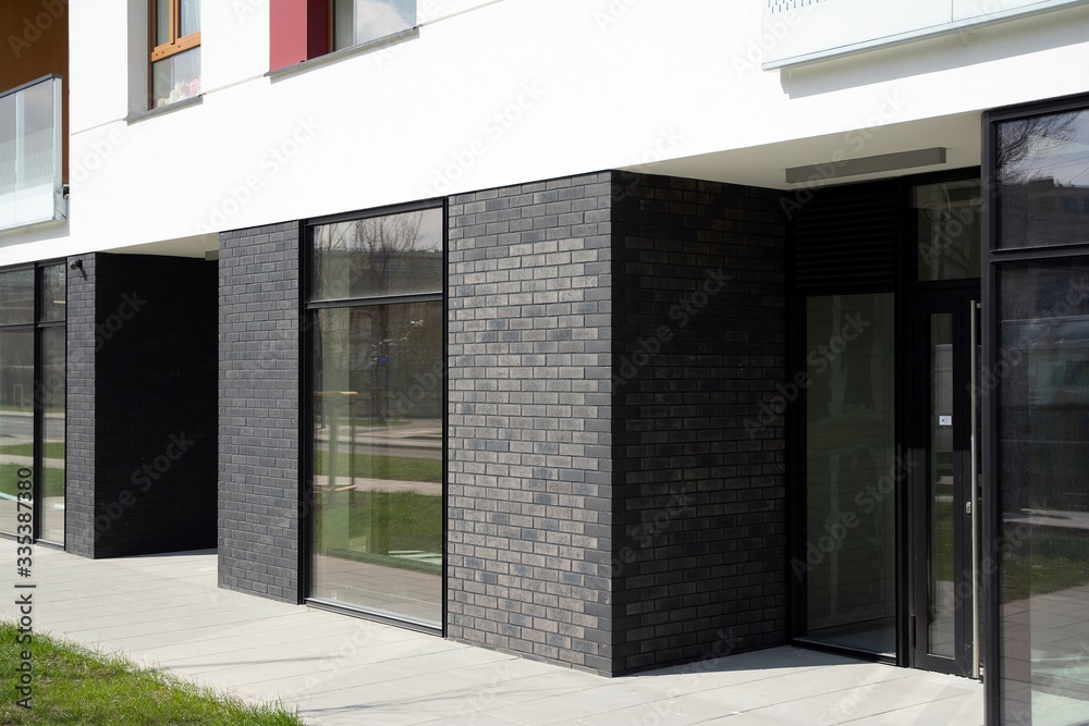 Panoramic windows of new commercial premises. Commercial property in development standard for rent.