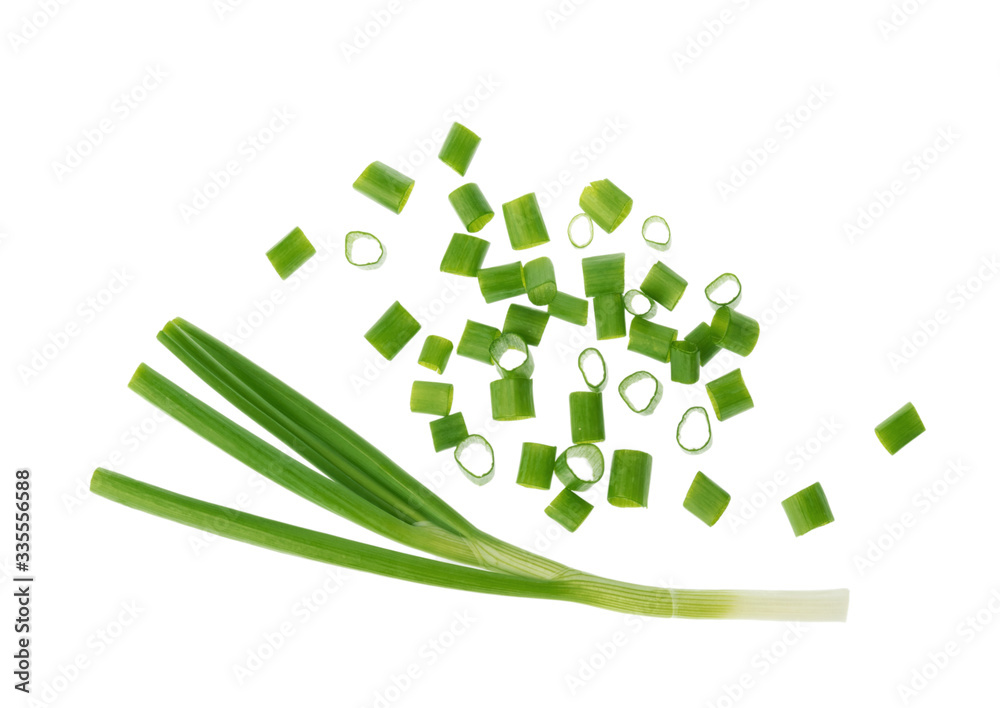 chopped green onions isolated on white background