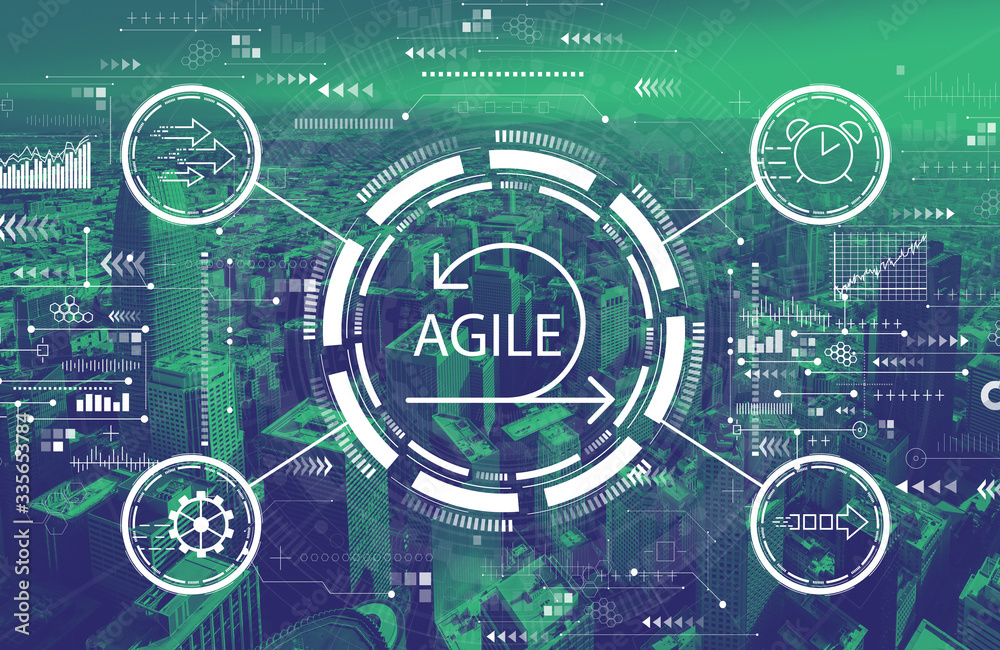 Agile concept with downtown San Francisco skyline buildings