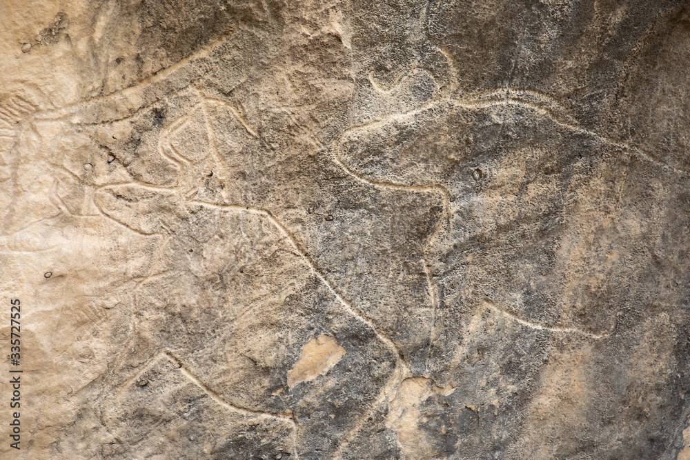 Tourist attraction of Baku prehistoric petroglyphs. Gobustan, Azerbaijan.