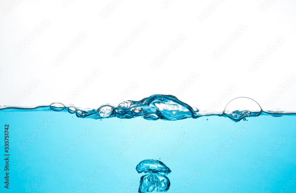 Water and bubbles on a white background