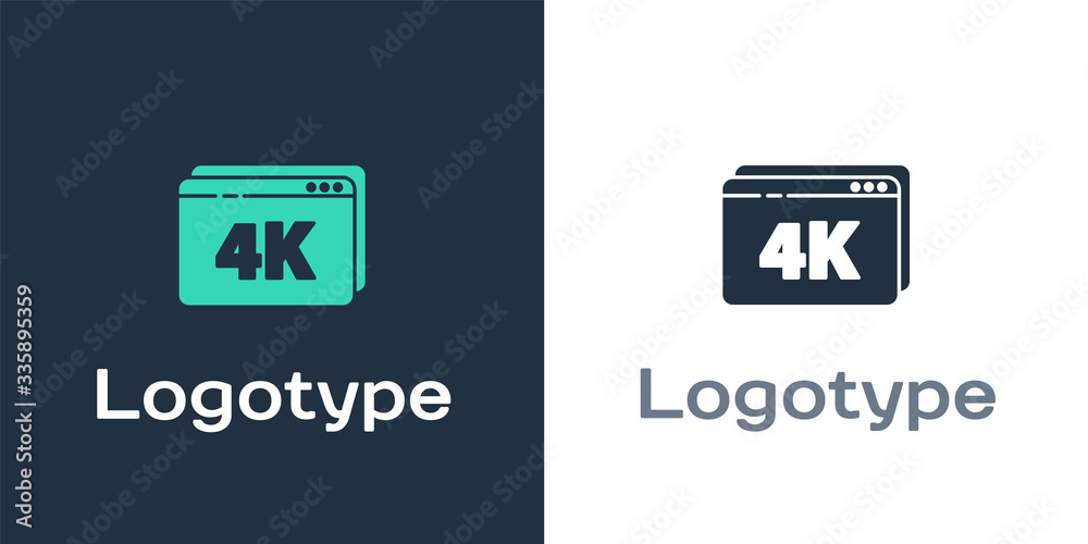 Logotype在线播放视频，4k超高清视频技术图标隔离在白色背景上。电影