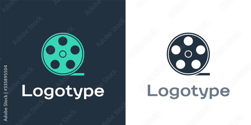 Logotype Film reel icon isolated on white background. Logo design template element. Vector Illustrat