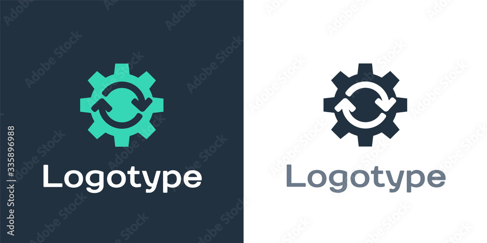 Logotype Gear and arrows as workflow concept icon isolated on white background. Gear reload sign. Lo