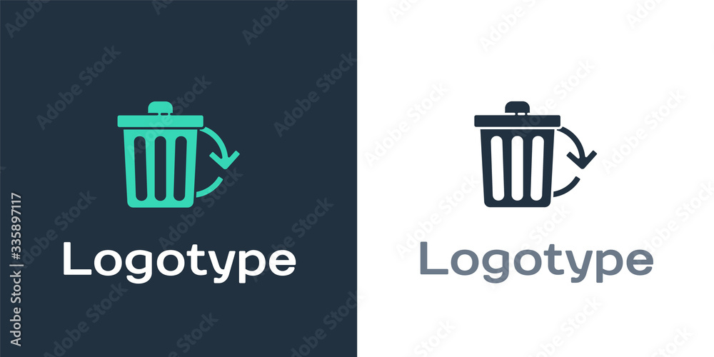 Logotype Recycle bin with recycle symbol icon isolated on white background. Trash can icon. Garbage 