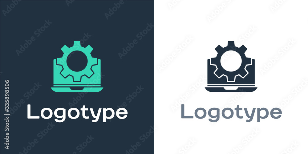 Logotype Laptop and gear icon isolated on white background. Adjusting app, setting options, maintena