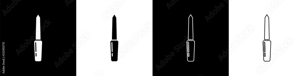 Set Nail file icon isolated on black and white background. Manicure tool. Vector Illustration