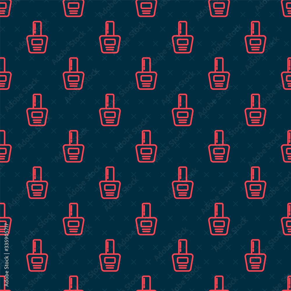 Red line Nail polish bottle icon isolated seamless pattern on black background. Vector Illustration