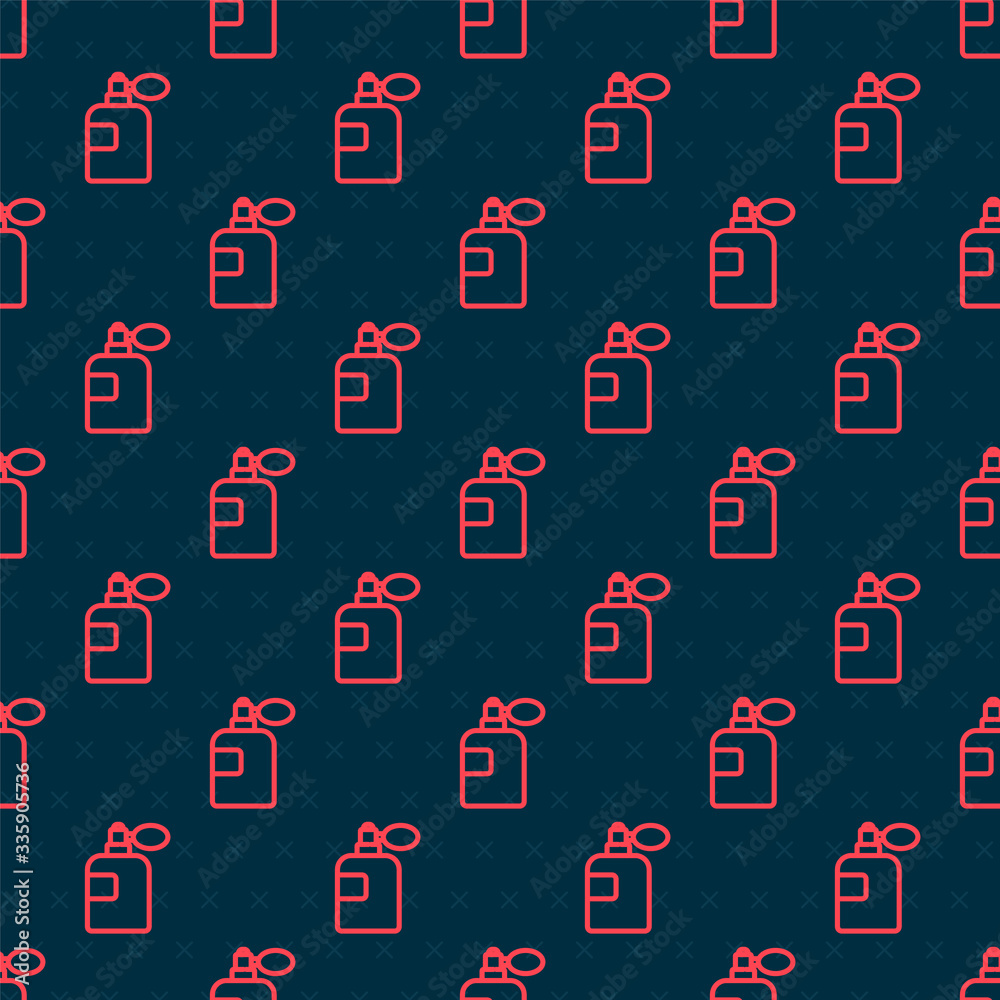 Red line Perfume icon isolated seamless pattern on black background. Vector Illustration