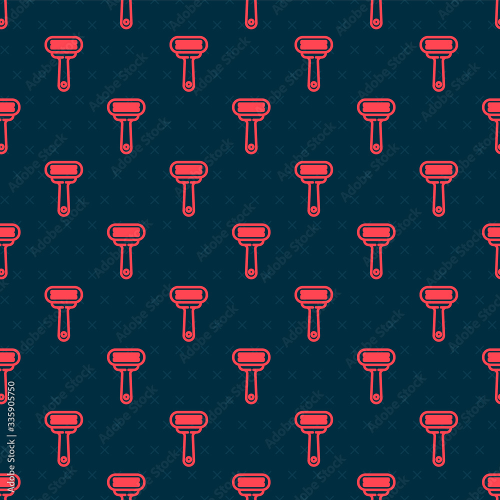 Red line Shaving razor icon isolated seamless pattern on black background. Vector Illustration