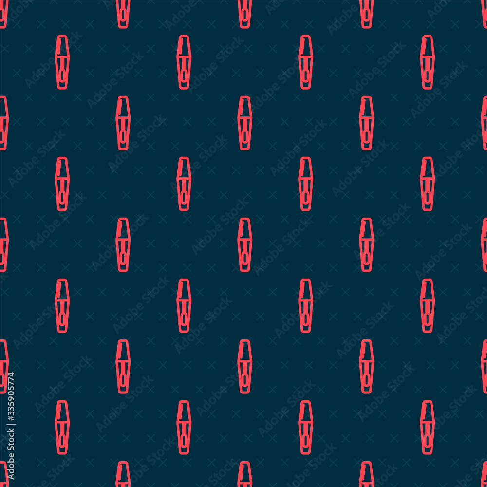 Red line Mascara brush icon isolated seamless pattern on black background. Vector Illustration