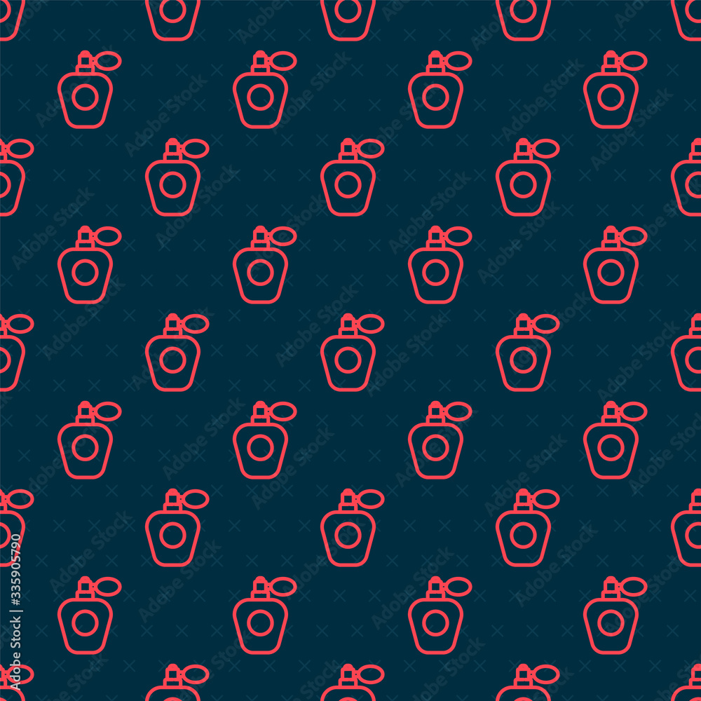 Red line Perfume icon isolated seamless pattern on black background. Vector Illustration