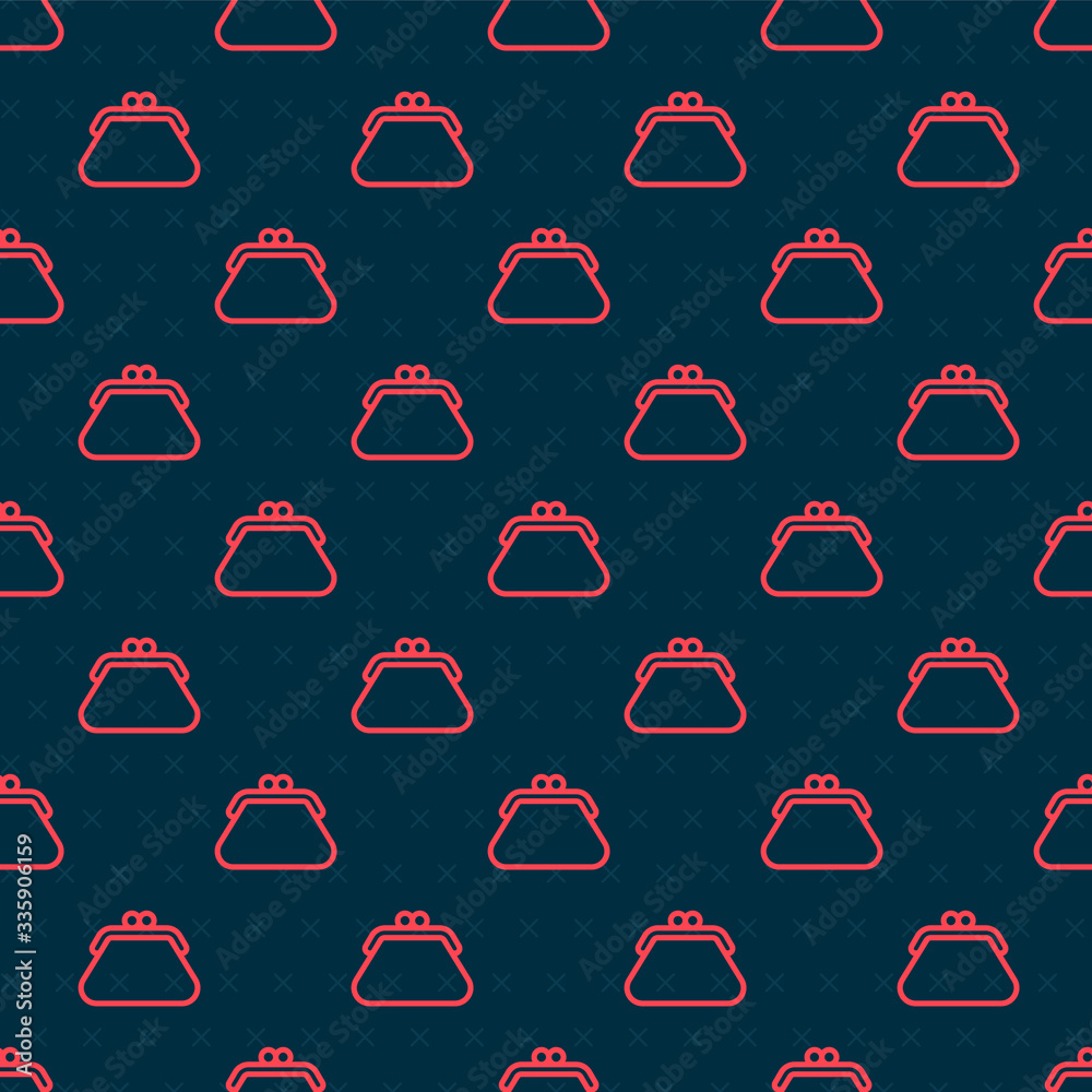 Red line Clutch bag icon isolated seamless pattern on black background. Women clutch purse. Vector I