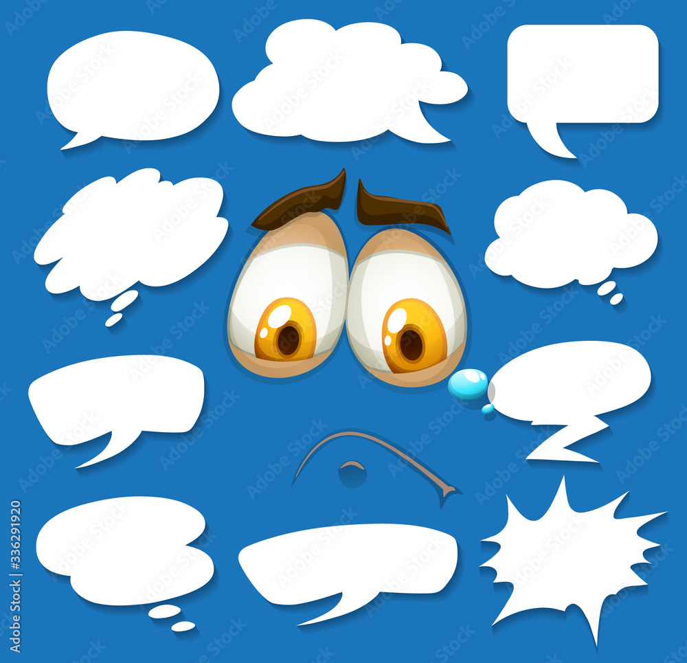 Different shapes of speech bubbles with crying face