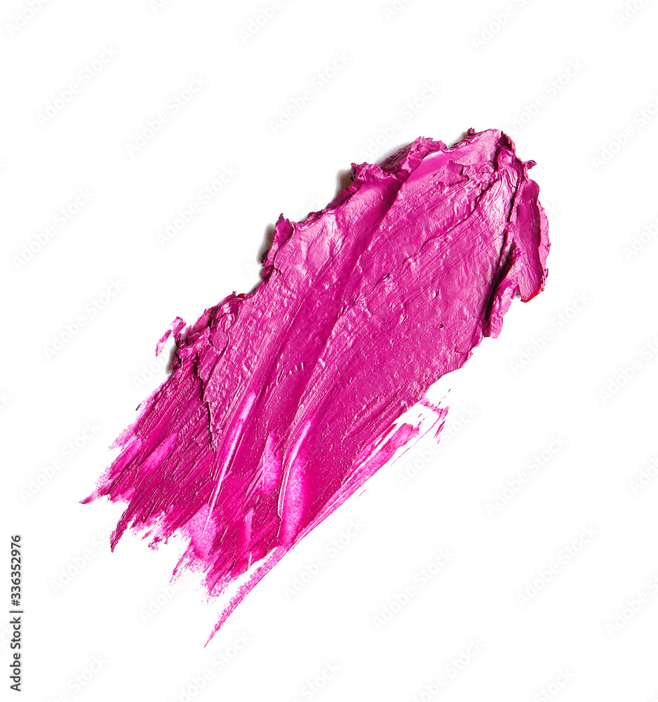 Sample of bright lipstick on white background