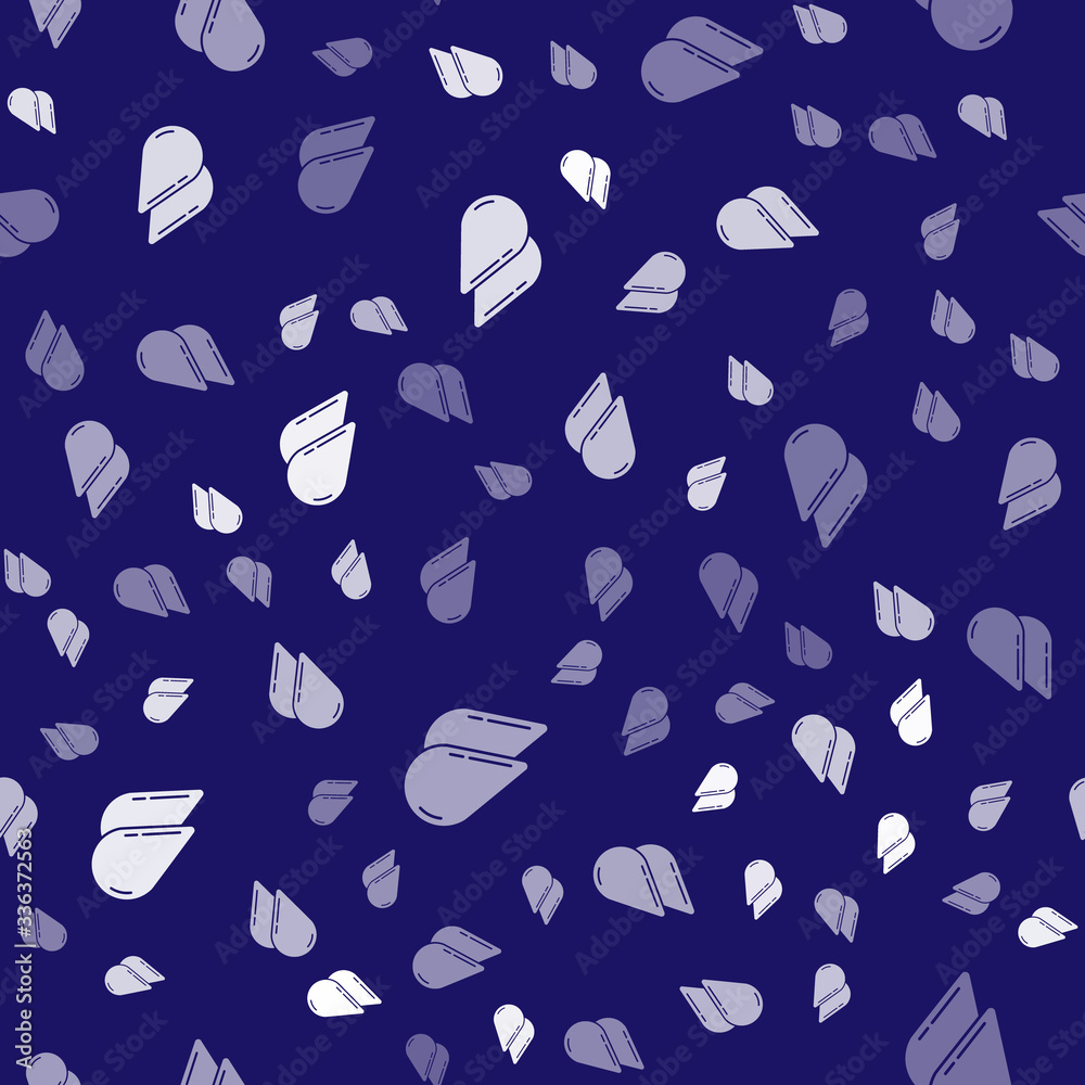 White Water drop icon isolated seamless pattern on blue background. Vector Illustration