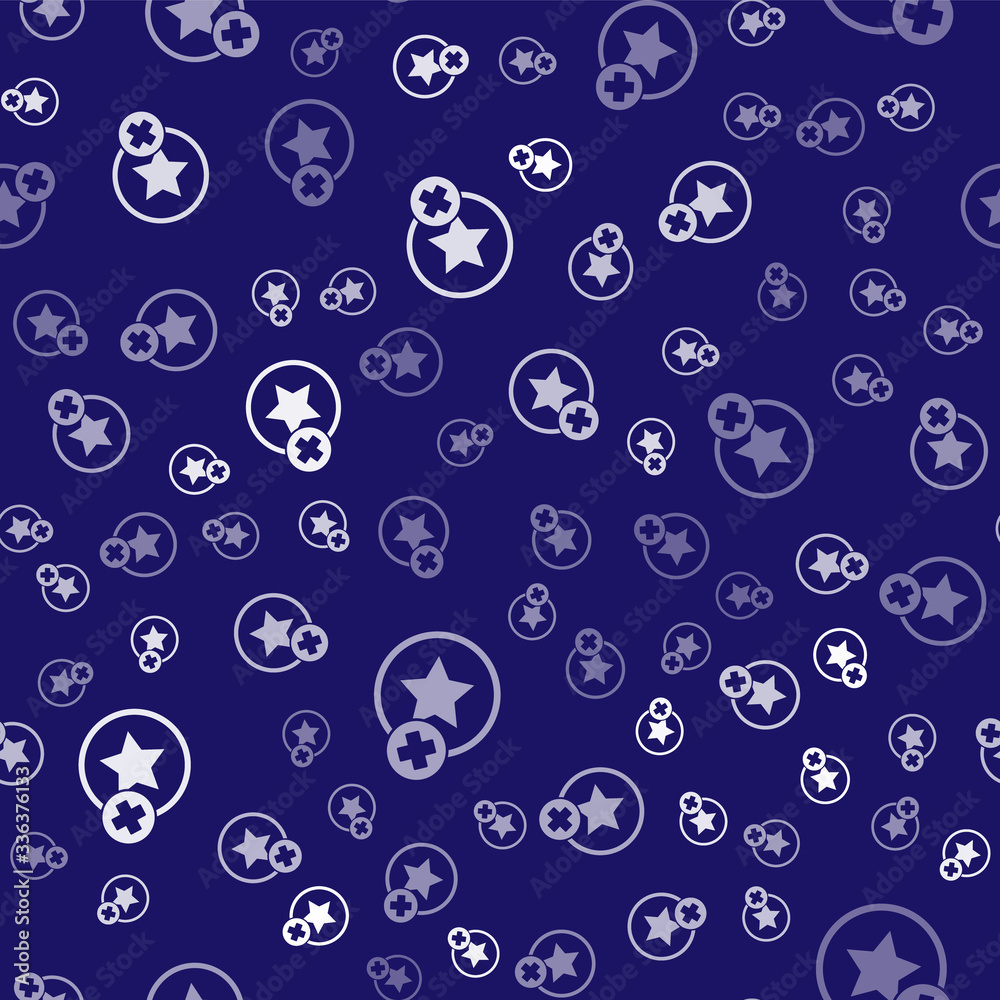 White Star icon isolated seamless pattern on blue background. Favorite, best rating, award symbol. A