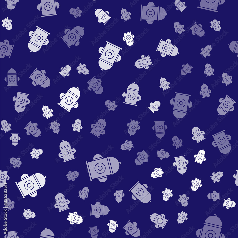 White Fire hydrant icon isolated seamless pattern on blue background. Vector Illustration