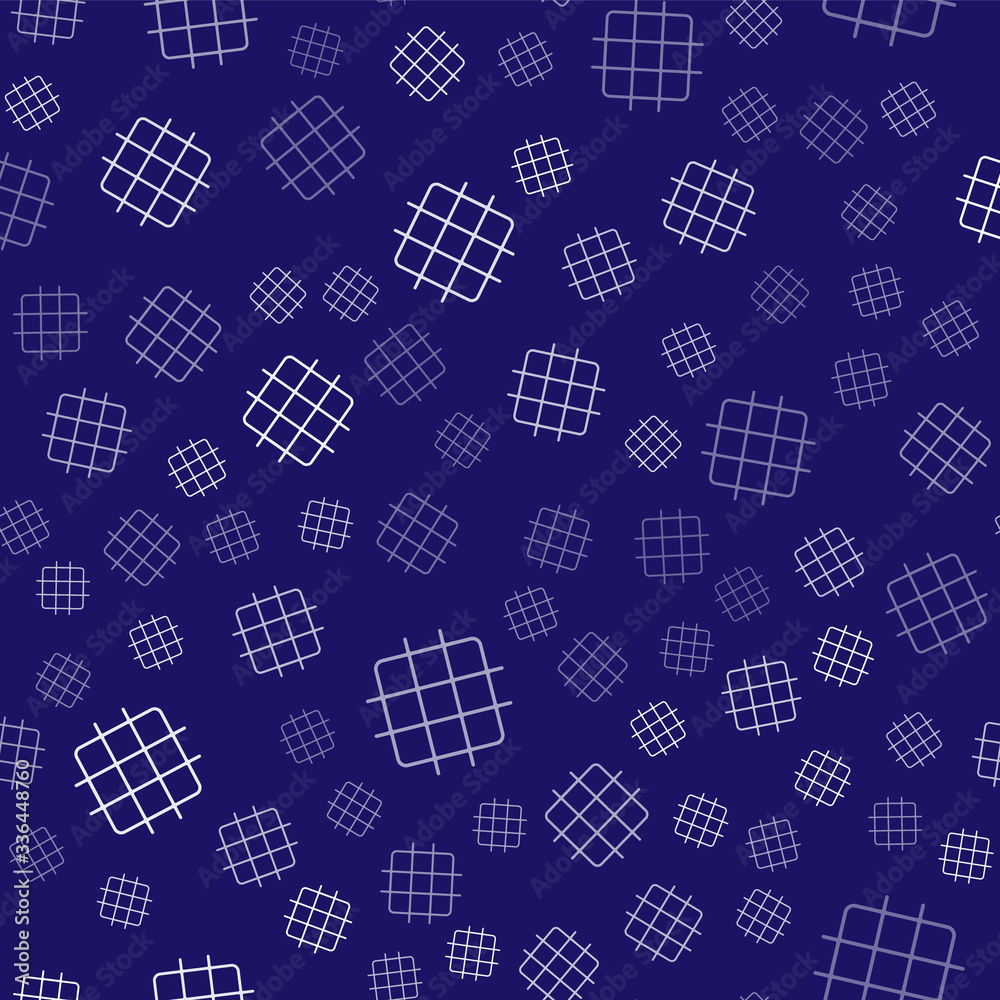 White Grid graph paper icon isolated seamless pattern on blue background. Vector Illustration