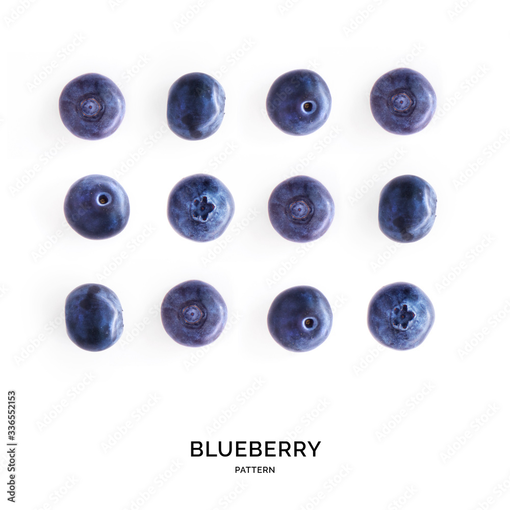 Seamless pattern with blueberry. Tropical abstract background. Blueberries on the white background.