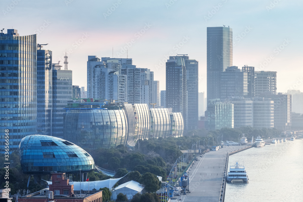 shanghai cityscape in early morning on north bund