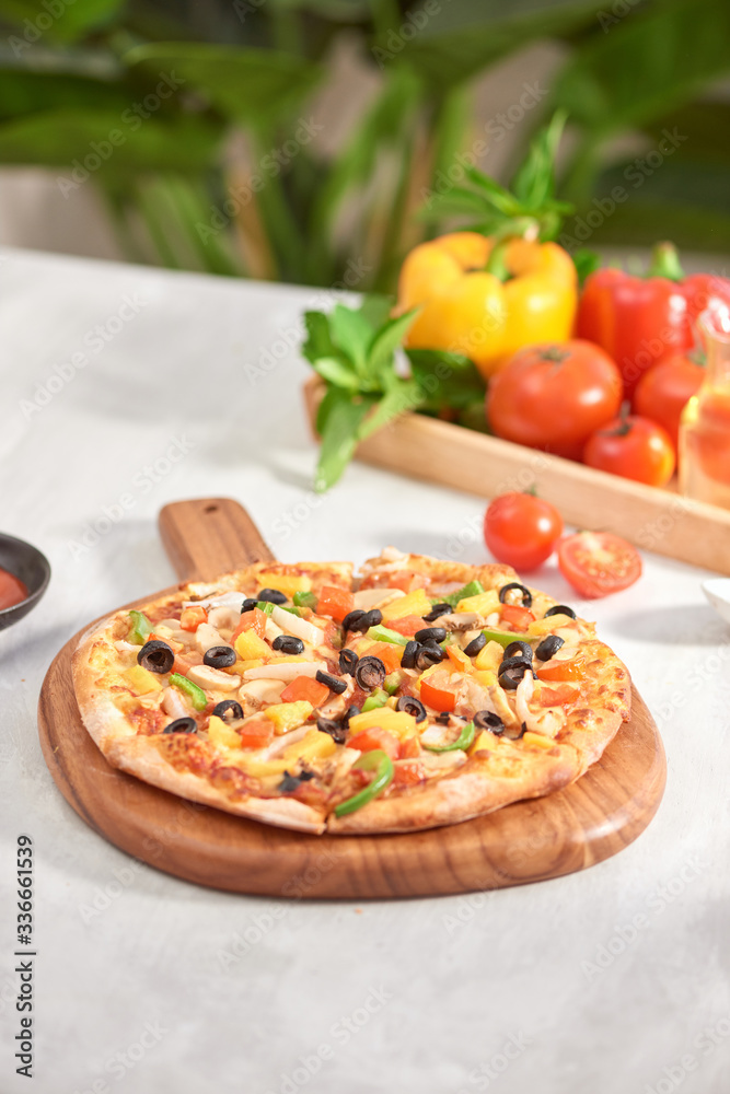 vegetable pizza isolated on white background