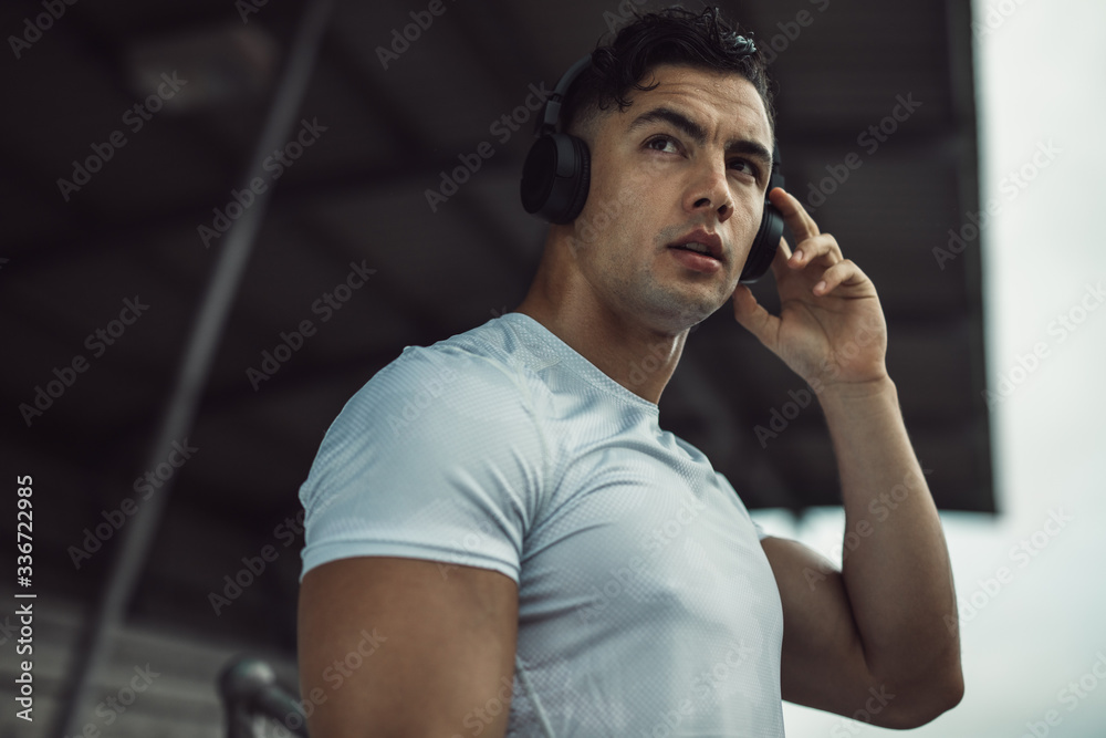 Man taking break from workout