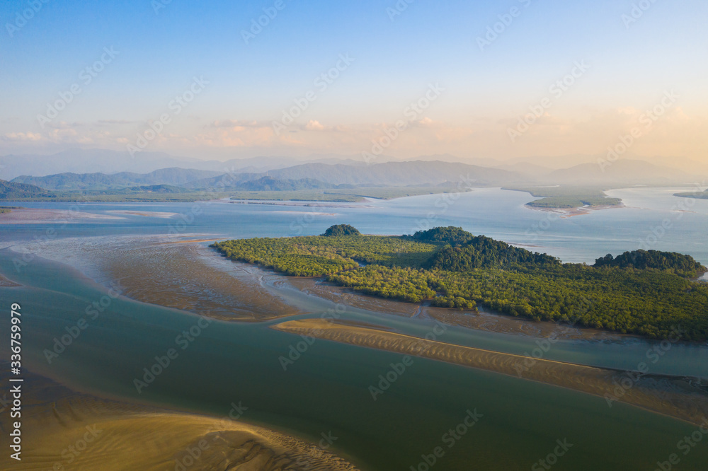 Aerial view of Bay of Kaper in Ranong, Southern of Thailand