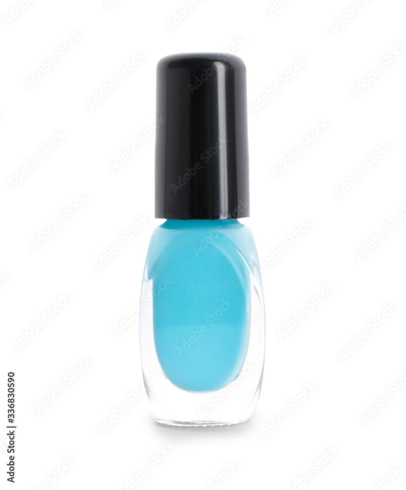 Bottle of nail polish on white background