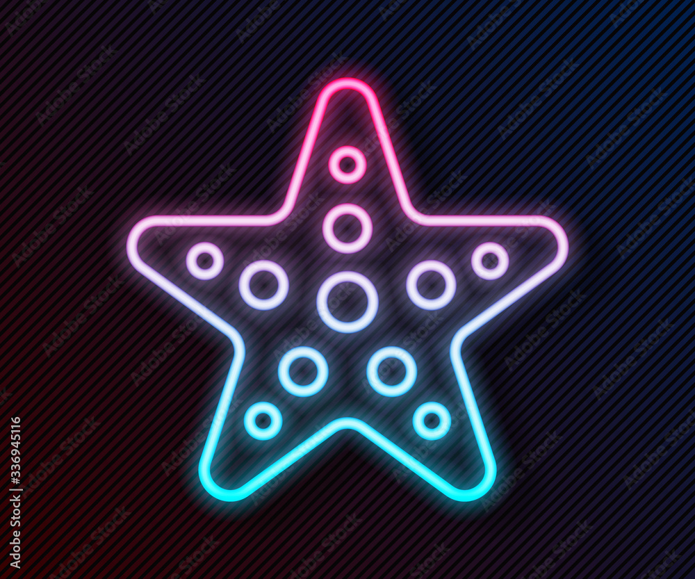 Glowing neon line Starfish icon isolated on black background. Vector Illustration